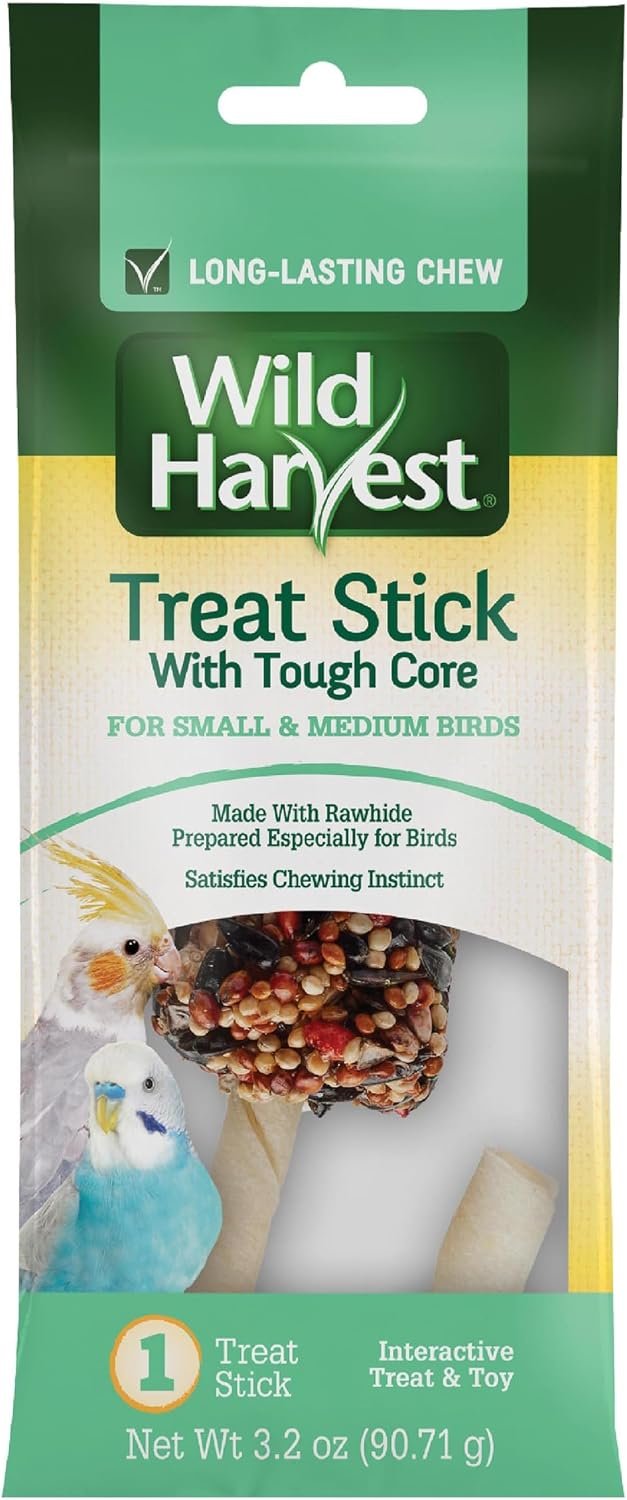 Wild Harvest Treat Stick with Tough Core for Small and Medium Birds, 1 oz Count, 100% Edible Interactive Treat and Toy Made with Rawhide Prepared Especially for Birds