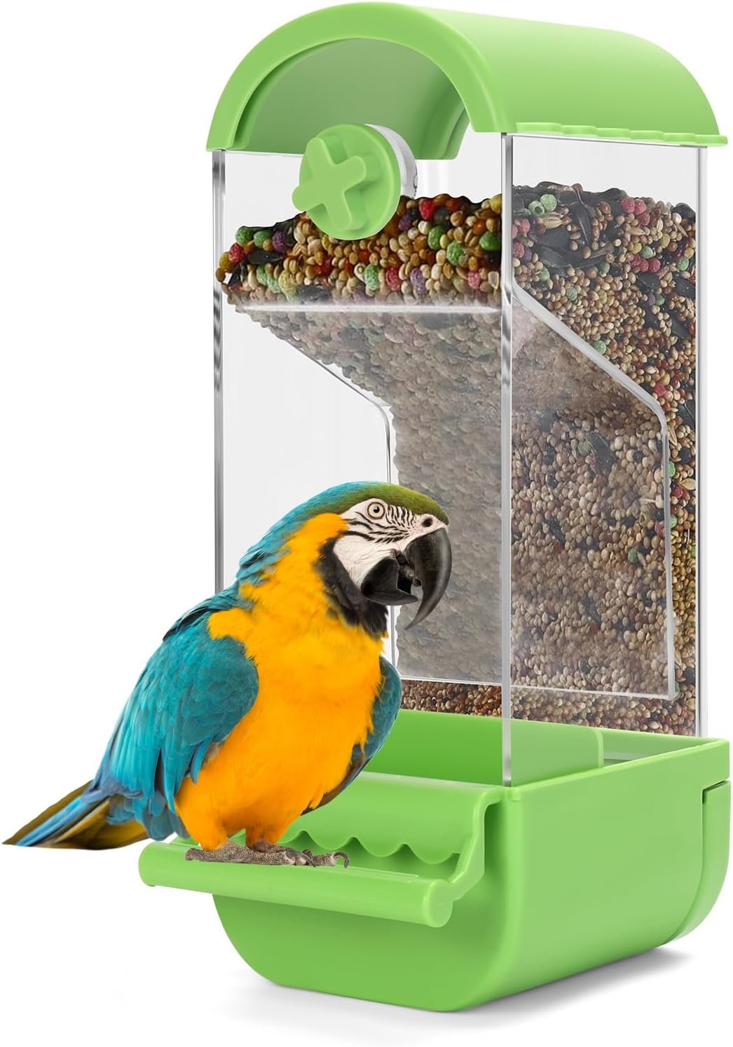 Yummy Sam No Mess Automatic Bird Feeder with Perch for Cage, Acrylic Transparent Bird Cage Feeder Parrot Seed Feeders Food Container Cage Accessories for Small Medium Birds Parrot Cockatoo Canary