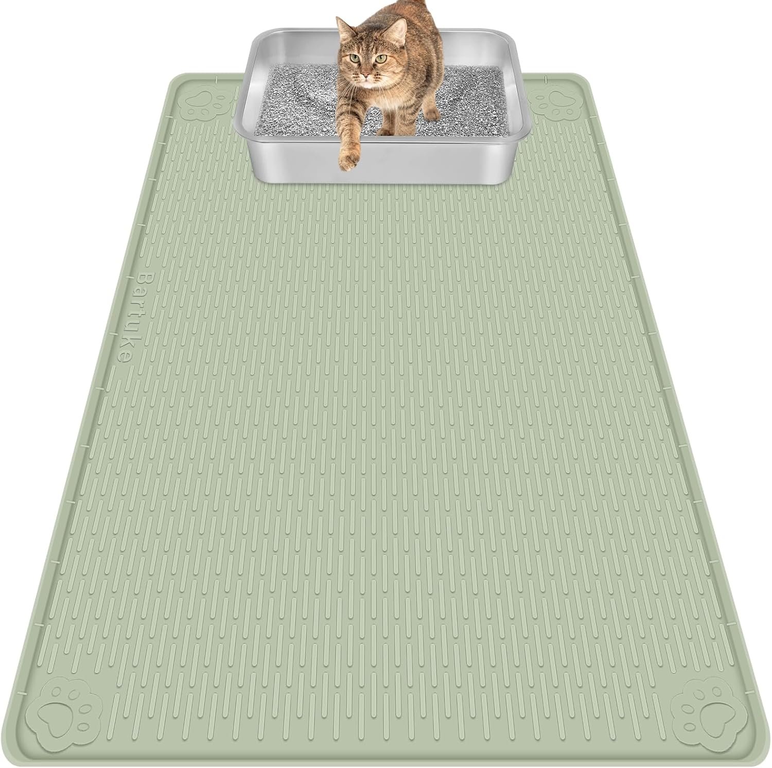Silicone Cat Litter Mat for Litter Box 40”x28” Large Cat Mat, Green | Waterproof, Non-Slip, Leak-Proof Rug Mat with Lip, Easy to Clean, Extra Large Litter Catcher Mat for Floor