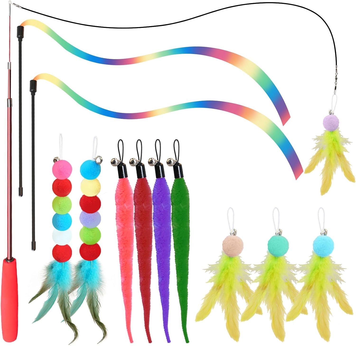 Cat Toys for Indoor Cats, 13 Packs Interactive Cat Wand Toy Set | Kitten Toys Feather Toys & Teasers, Fun Cat Toys for Exercise, Playtime and Boredom Relief