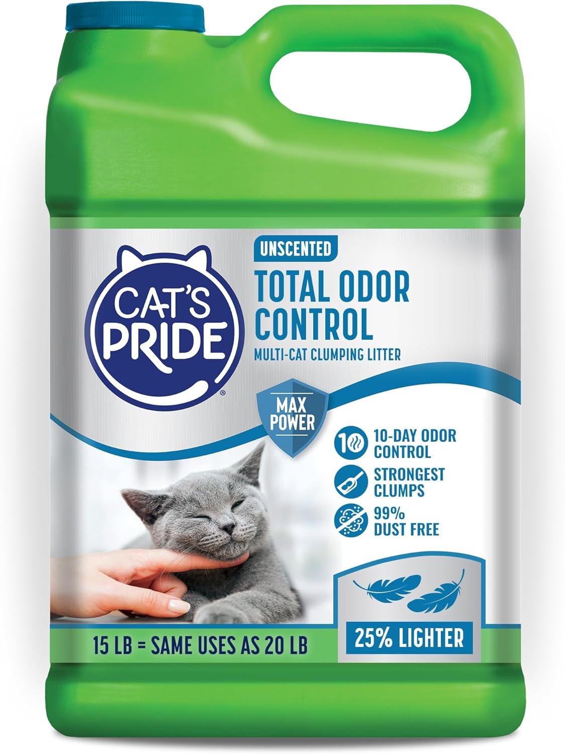 Cat’s Pride Total Odor Control, Max Power, Clumping Litter Unscented 15lb