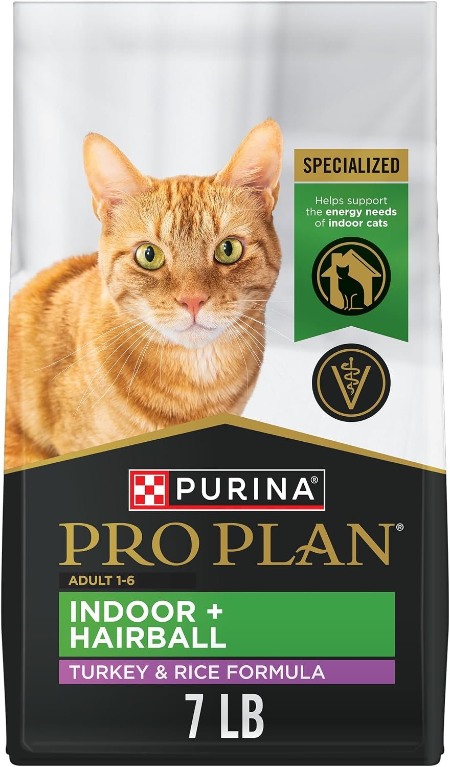 Purina Pro Plan Hairball Management, Indoor Cat Food, Turkey and Rice Formula – 7 lb. Bag