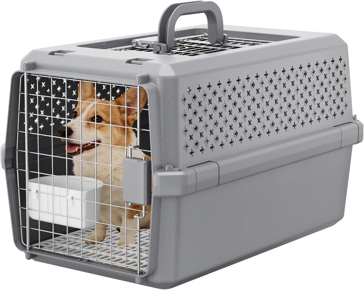 Gray Pet Carrier for Medium Dogs & Cats, Hard-Sided Travel Kennel | Spacious Interior,Reinforced Side Latches,Stable Carrying Handle,Wide Front Entry,Supports Daily Travel,Light weight to Carry