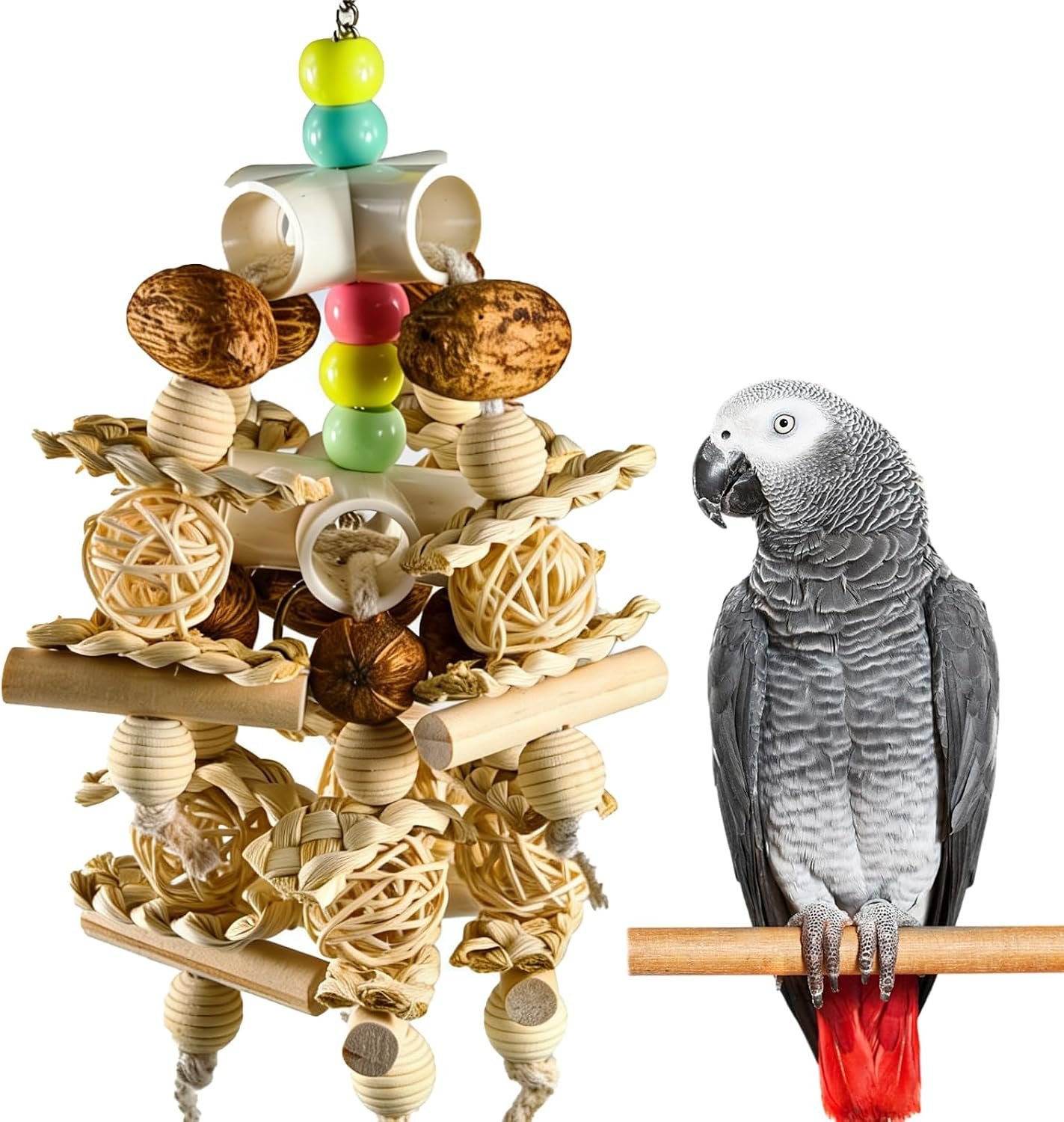 Natural Wooden Parrot Toy – Safe Bird Chewing Toy for Parakeets, Cockatiels, Conures, and Small to Medium Parrots