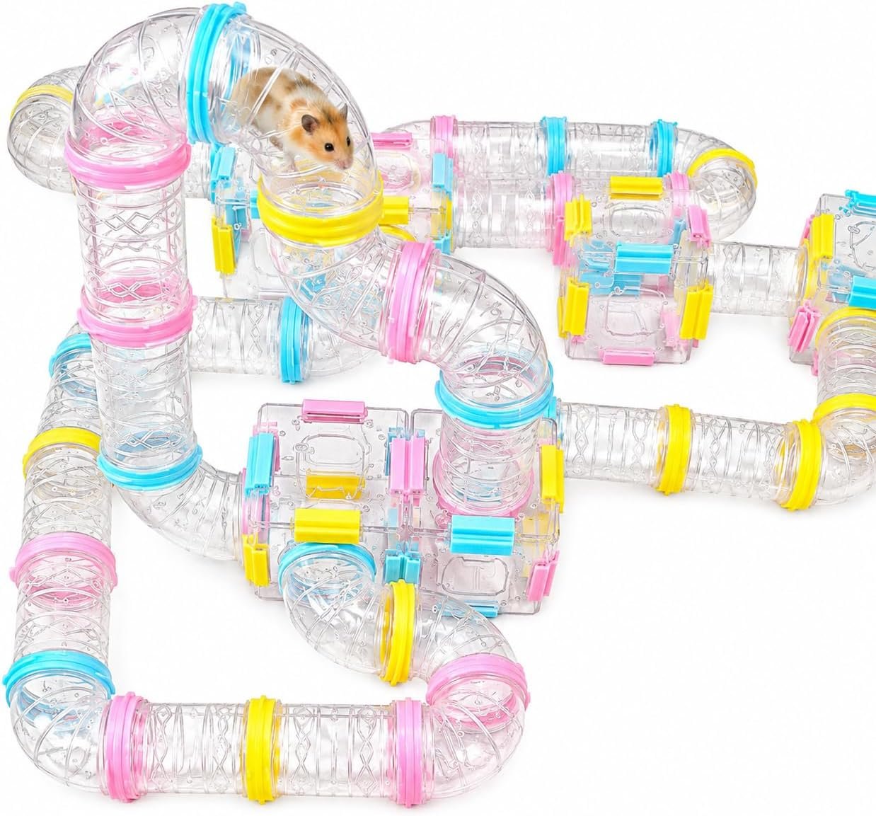 94 Pcs DIY Hamster Tunnel Tube Set, Clear Small Animal Cage Tube Kit Can Easy Viewing, 2-Inch Diameter Exercise Playground for Dwarf Hamsters, Mice & Gerbils
