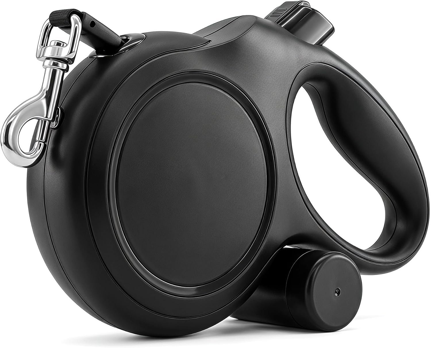 26ft Retractable Dog Leash for Large Dogs up to 110 lbs, Black | Heavy-duty nylon tape, tangle-free 360 for large breeds up to 110 lbs. Built-in poop bag dispenser for hands-free walks.