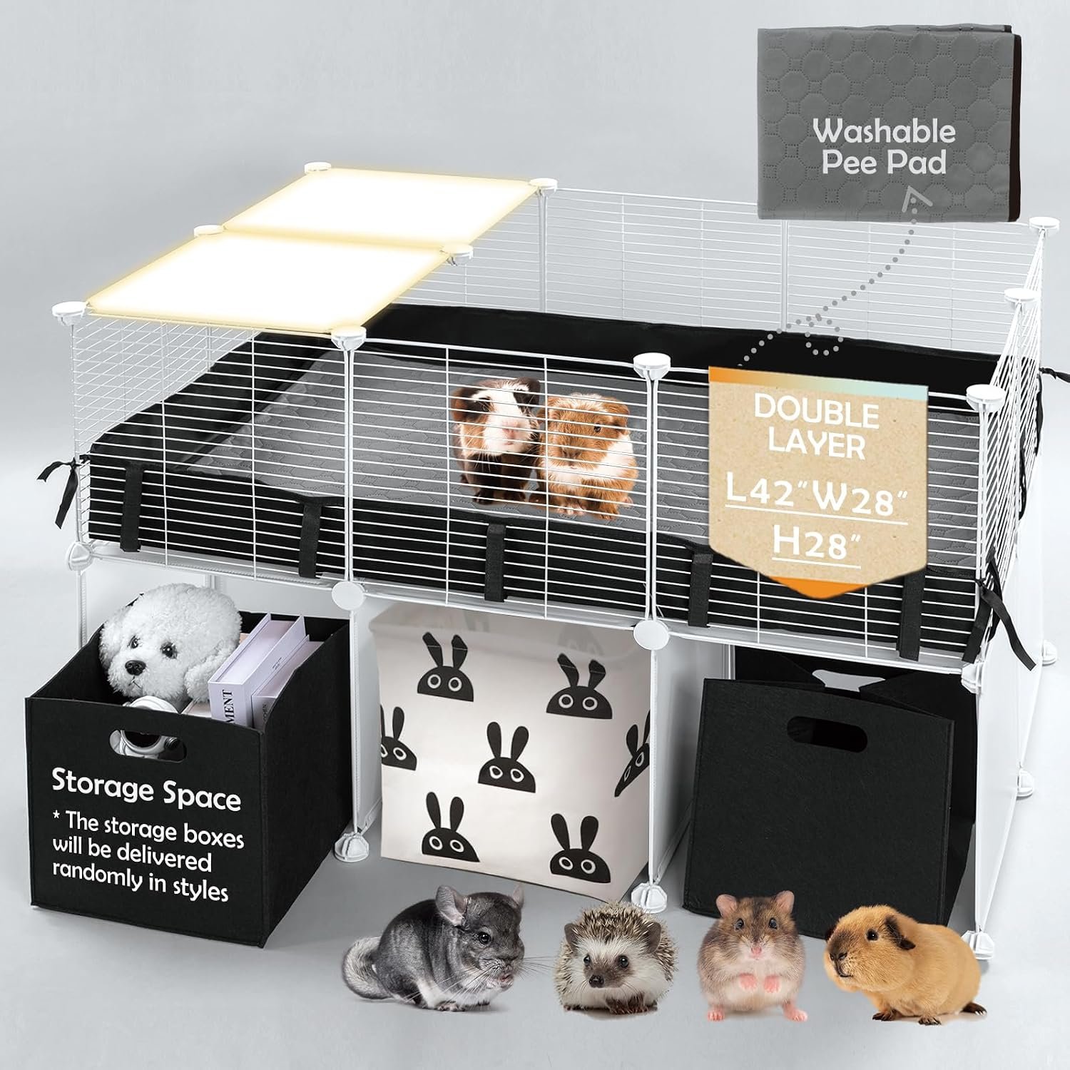 MEEXPAWS Guinea Pig Cages Small Animal Playpen Large 42″ L x 28″ W x 28″ H | with Waterproof PVC Liner & Washable Pee Pad &Storage Space, C&C Cage for Guinea Pigs Indoor Pet Enclosure Wire Yard Playpen