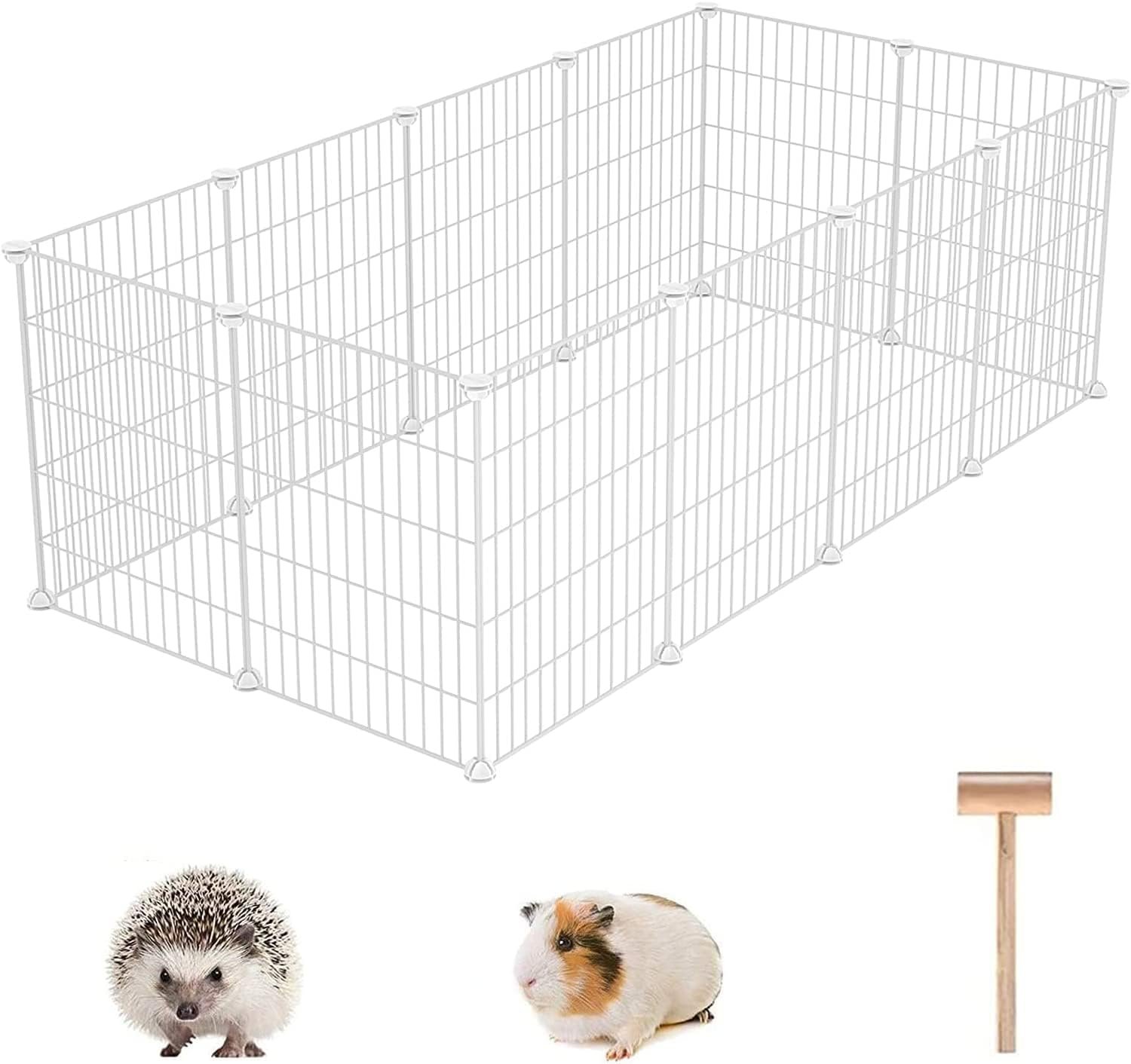 C&AHOME Pet Playpen, Small Animals Supplies, 12 Panels, 12″ × 15″, White | Exercise Playpens Cage, C Grids Portable Yard Fence Indoor, Guinea Pigs, Puppy Pet Products, DIY Metal