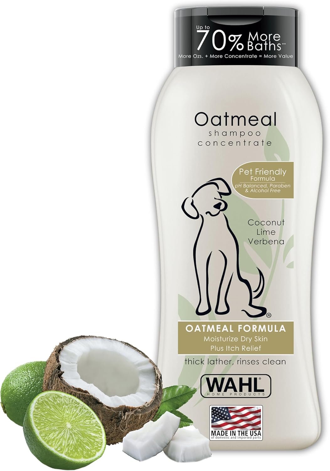 Wahl USA Dry Skin & Itch Relief Pet Shampoo for Dogs – Oatmeal Formula with Coconut Lime Verbena Scent & Pet Friendly Formula, 24 Oz – Model 820004A | Oatmeal Formula Moisturizes Skin & Provides Itch Relief For Sensitive Skin Dogs, Pet Friendly Formula – Model 820004A