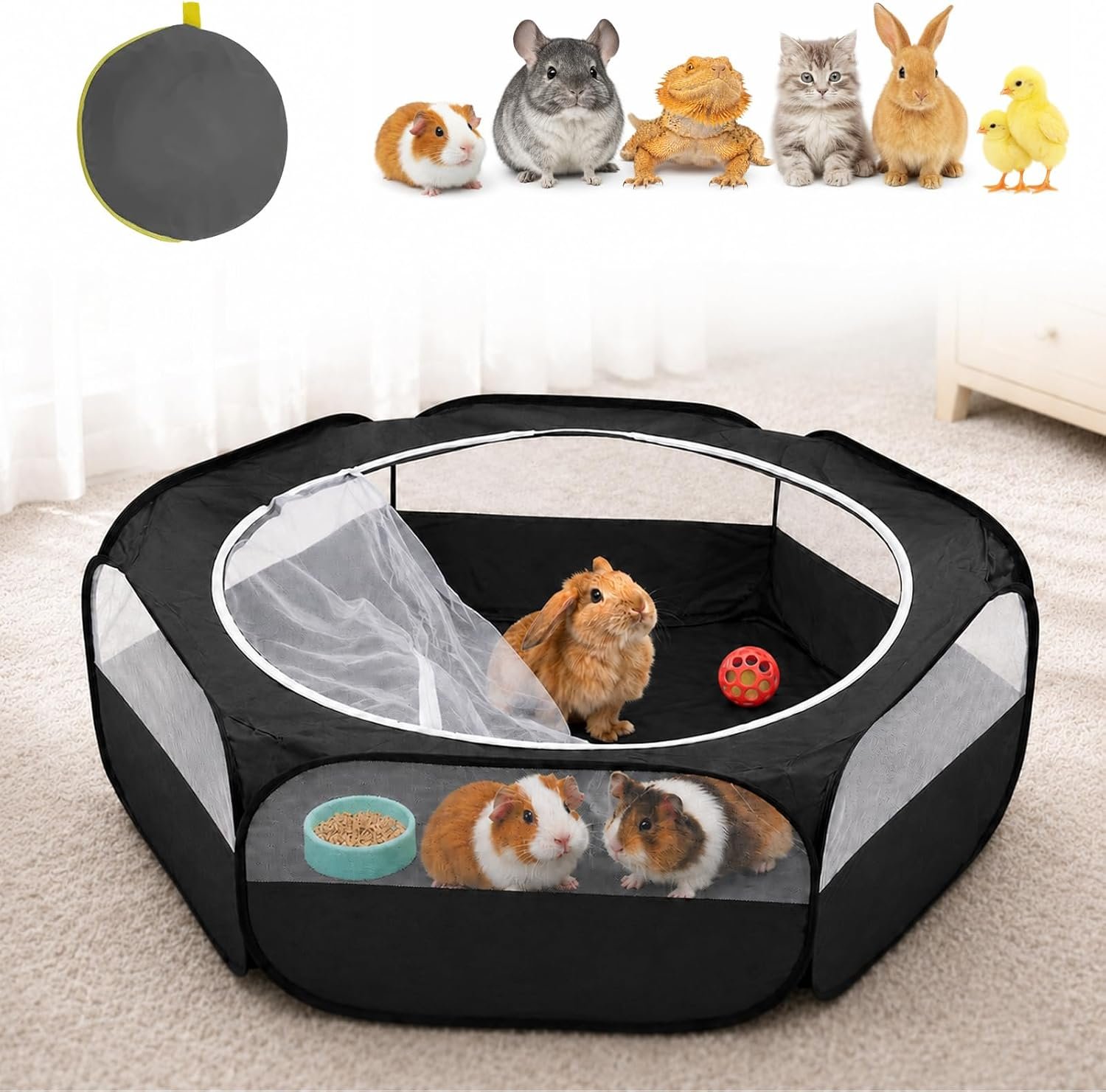 Amakunft Small Animal Pop-Up Playpen with Mesh Cover, 47” x 23.6” x 15” Chicken Brooder Box, Play Pen Indoor Outdoor for Guinea Pigs, Bunny, Rabbits, Ferrets, Chinchillas, Kittens | Indoor/outdoor, water-resistant, chicken brooder, travel playpen for rabbits, ferrets, hamsters and kittens