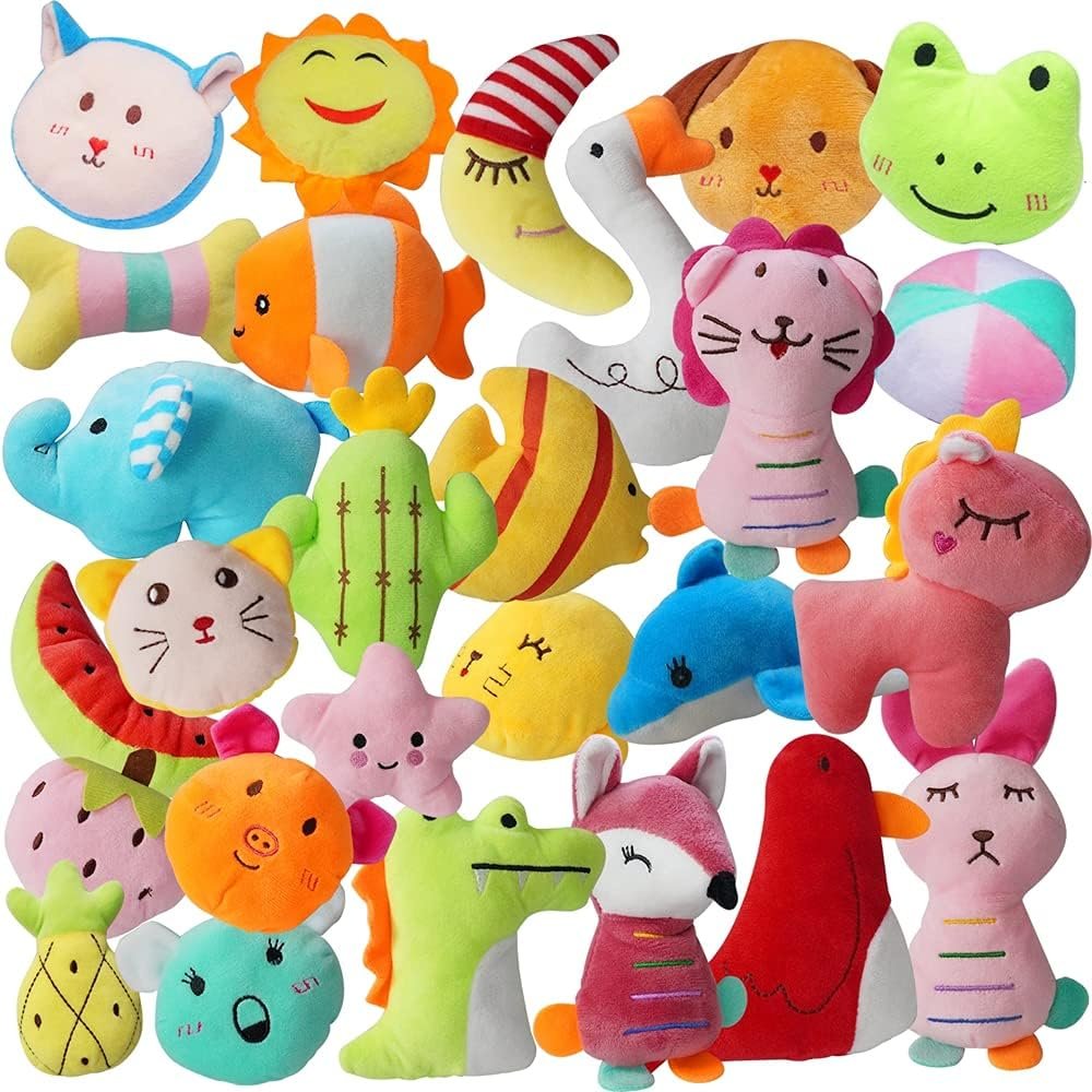 27 Pack Puppy Squeaky Toy, Different Designs Squeakers Pet Toys, Cute Bulk Plush Dog Toys for Small Dogs