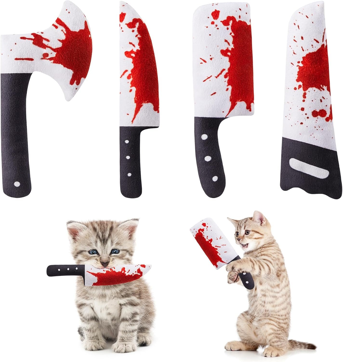 Potaroma 4Pcs Cat Toys, Horror Halloween Knife-Shaped Kitten Catnip Crinkly Sound Toys, Indoor Exercise for All Cat Breeds 6.5 Inches | Crinkly Sound Toys, Indoor Exercise for All Cat Breeds 6.5 Inches