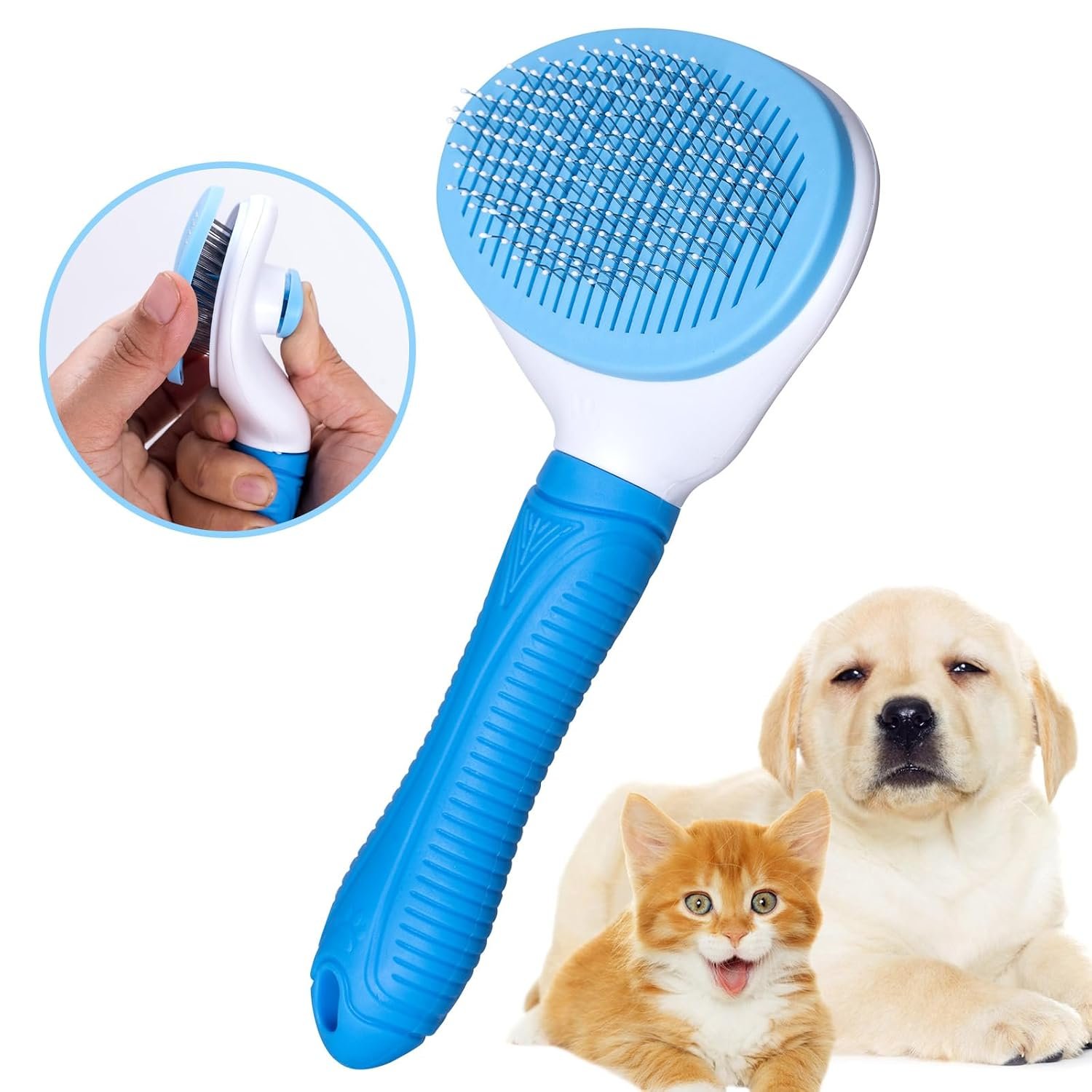 Aogeili Self Cleaning Slicker Brush, Skin Friendly Deshedding Grooming Tool for Dogs, Cats & Bunny, One-Click Release Removes Loose Undercoat, Mats & Tangles, for Long & Short Hair Shedding Pets