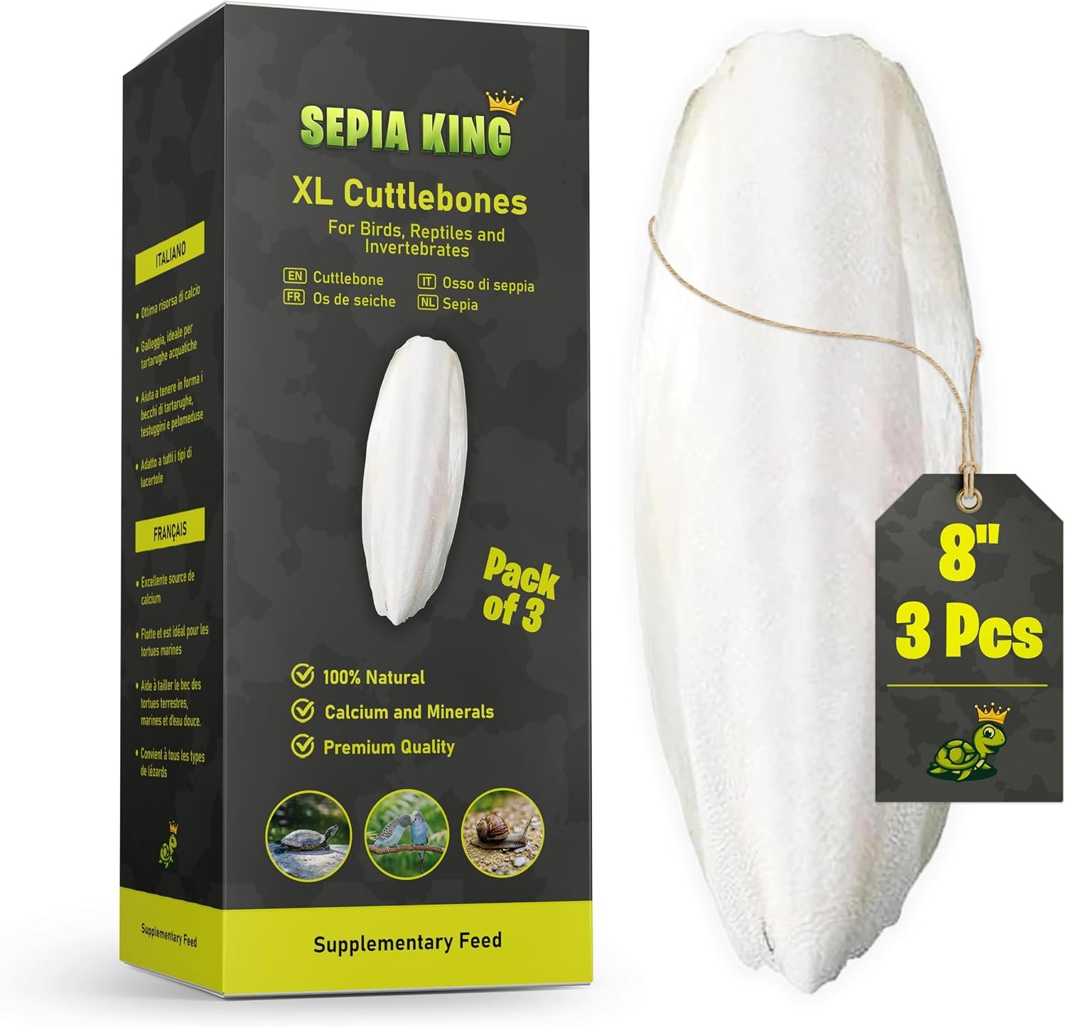 Sepia King – Extra Large – 100% Natural Calcium Supplement – Premium Cuttlebone Perfect for Birds, Tortoises, Snails, Reptiles – Pack of 3
