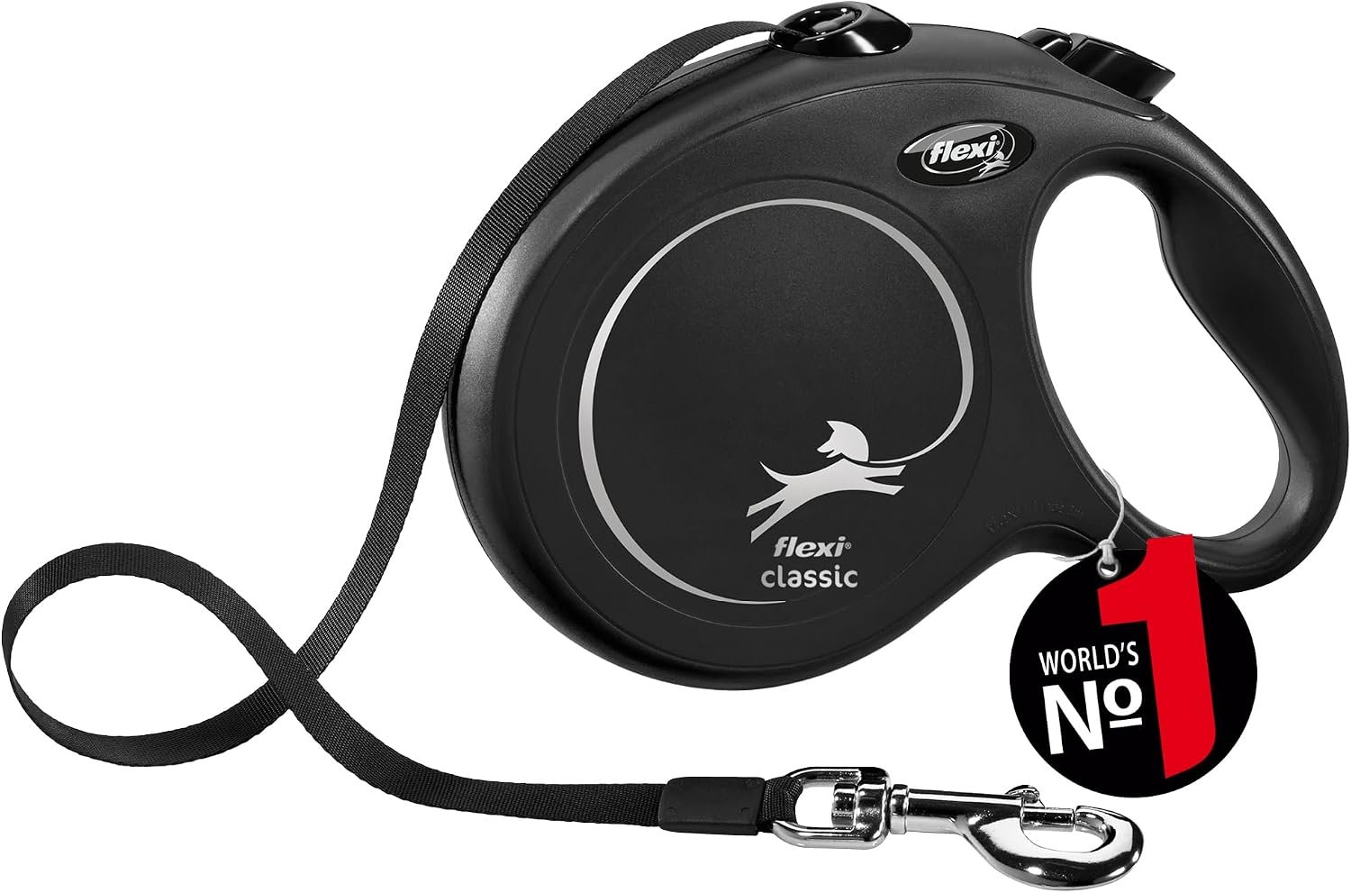 FLEXI New Classic Tape Retractable Dog Leash for Large Dogs Upto 110 lbs. – 26 ft., Black | Tangle Free Pet Walking Leash with One-Handed Brake, Pause, Lock|German Quality Product