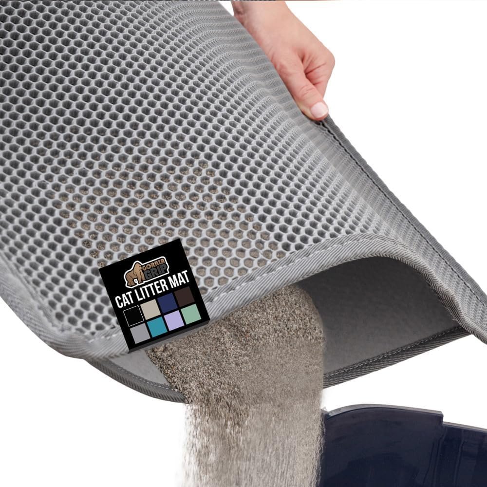 GORILLA GRIP Honeycomb Cat Litter Box Mat, Two Layer Trapping Waste Mats, Soft On Paws, Litter Box Supplies and Essentials for Indoor Cats, Traps Excess, Water Resistant for Floors, 24×15 Gray