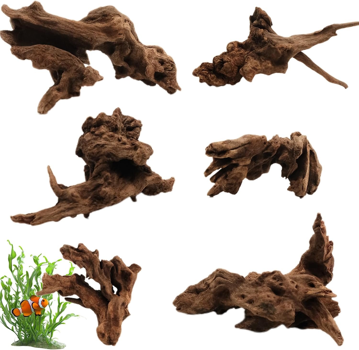 6PCS Natural Driftwood for Aquarium & Reptile Tank, 3–6 Inches Unique Wood Decor for Fish Tank, Turtles, Lizards, Snakes, Natural Driftwood for Home Decor
