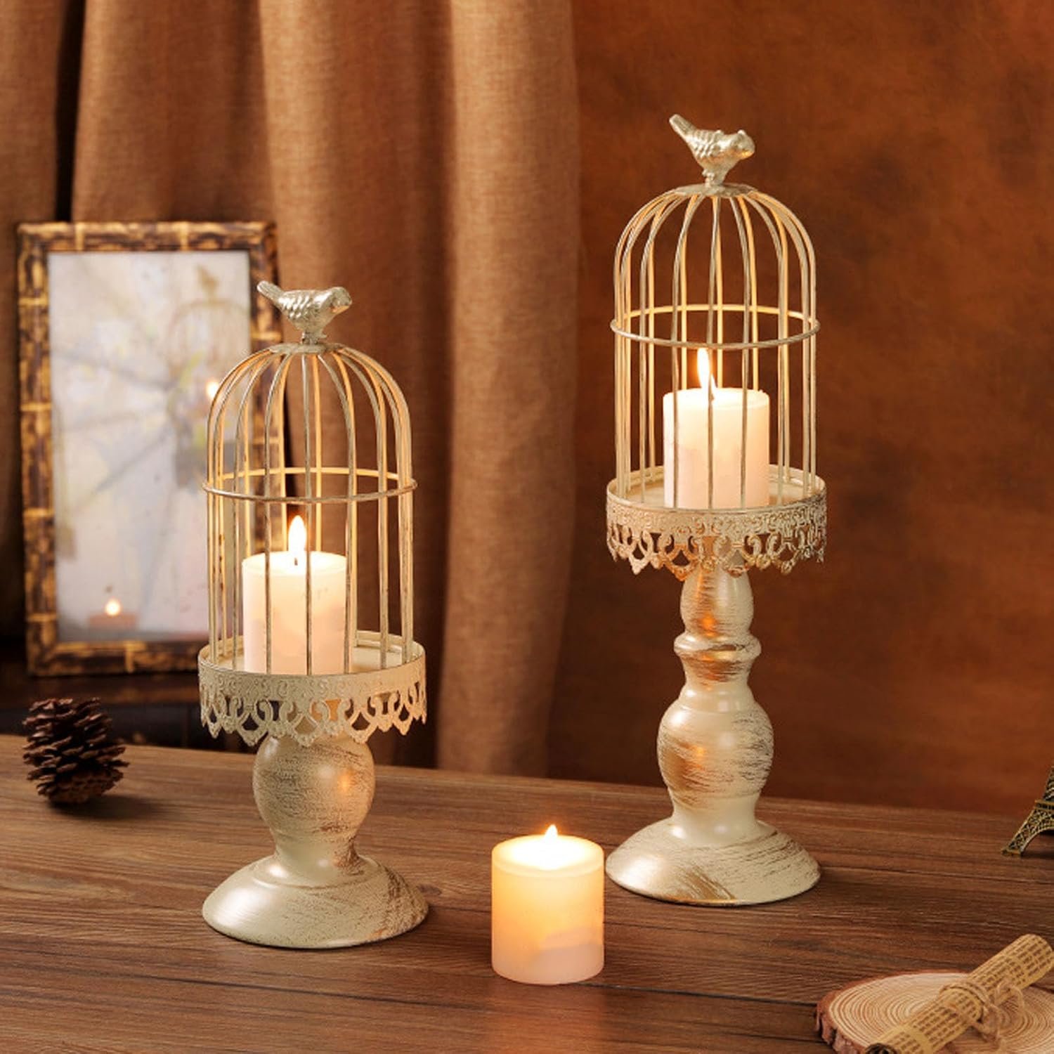 1 Pcs Birdcage Candle Holder, Vintage Bird Cage Decor, Decorative Wedding Candle Centerpieces for Bedroom Restaurant Tables Home (S)