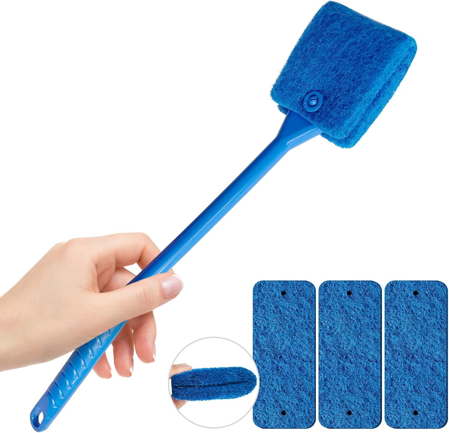 Promising Aquarium Cleaning Brush, Double Sided Sponge Fish Tank Scrubber | Non-Slip Handle Algae Cleaner Tool with 3 Replacement Pads for Aquariums and Fish Tanks, Easy Aquarium Maintenance