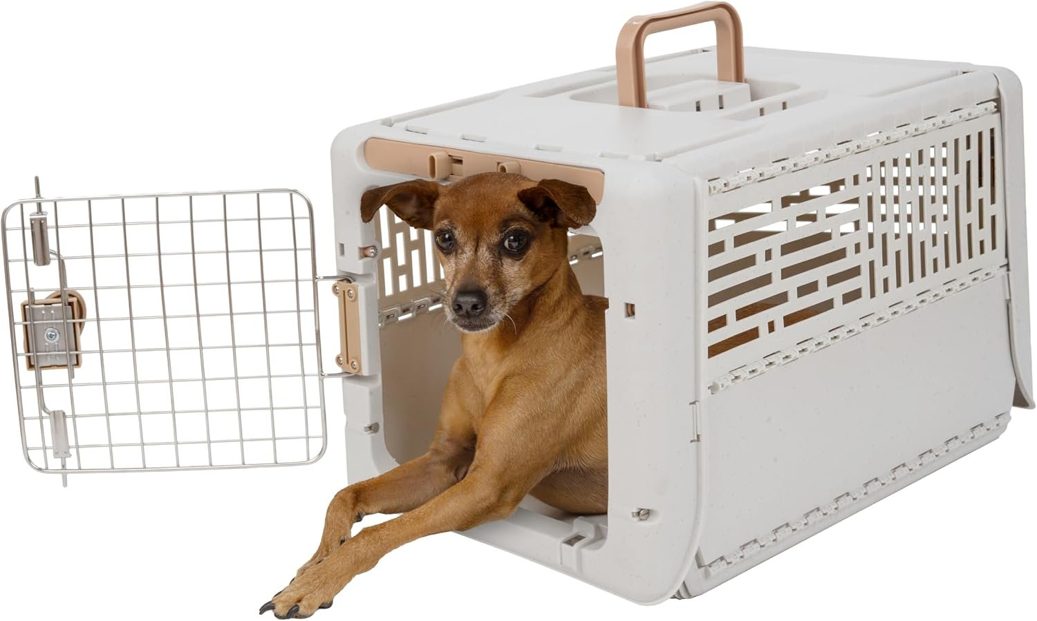 SportPet Designs Collapsible X-Small Pet Travel Carrier (Tan), Hard-Sided Kennel for Small Dogs, Puppies, Cats, Kittens, Animals up to 20lbs, Washable Home & Outdoor Pet Crate, 19.6″L x 13.5″W x 12″H