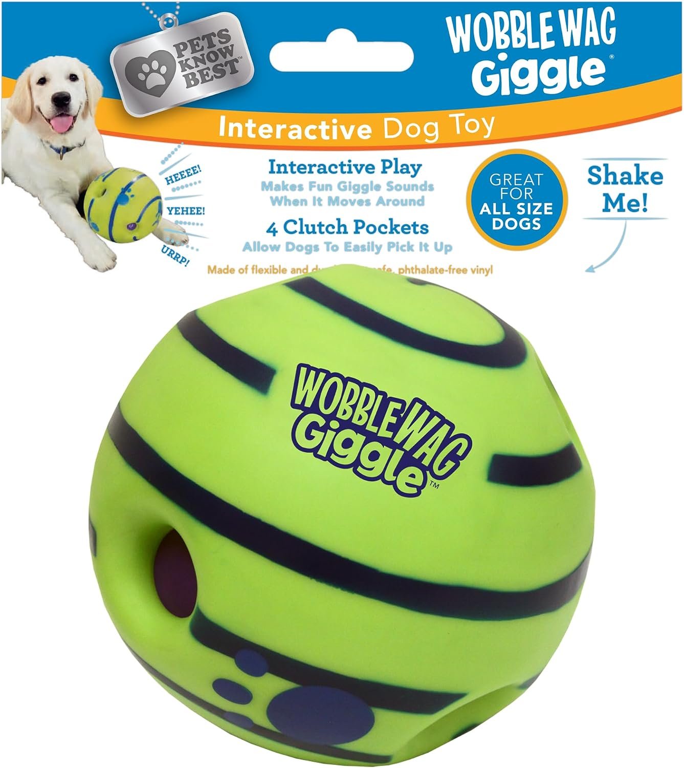 Wobble Wag Giggle Ball, Interactive Dog Toy, Fun Giggle Sounds When Rolled or Shaken, Pets Know Best, As Seen On TV