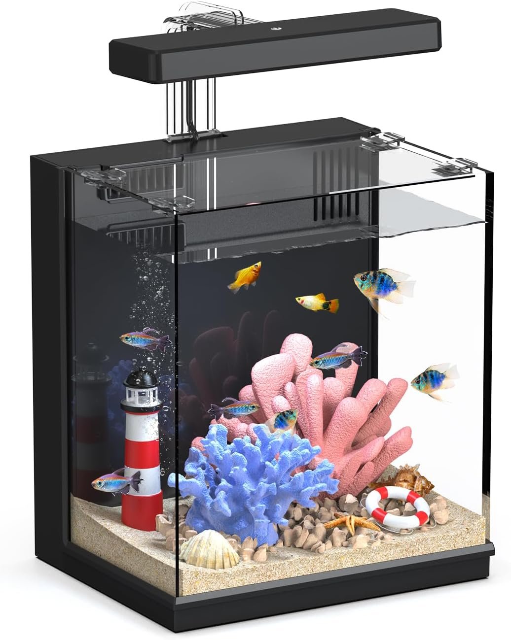 AQUASMITH Beta Fish Tank, 2 Gallon Betta Fish Aquariums with Filter & Light, for Men, Fish Tanks for Kids & Starter, Black