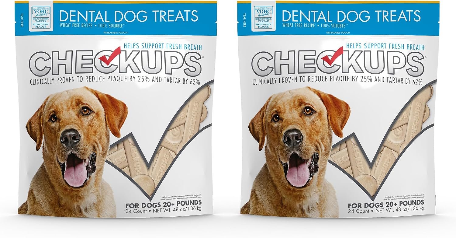 Checkups Dental Dog Treats for Oral Care, Fresh Breath & Plaque Control – 24 Treats, 48 oz. (2 Pack) – Delicious Chews for Happy and Healthy Dogs