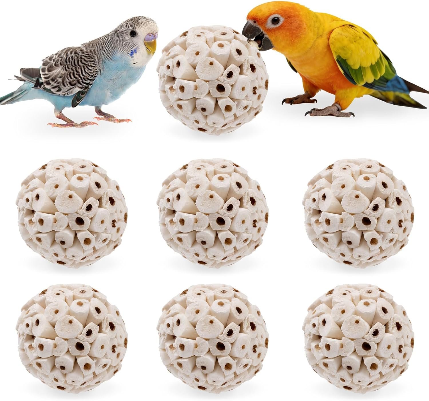 6PCS Natural Sola Balls Bird Chew Toys 2.36″, Soft Shredding Biting Toy for Parakeets, Cockatiels, Budgies, Conures, Lovebirds & Small Pets