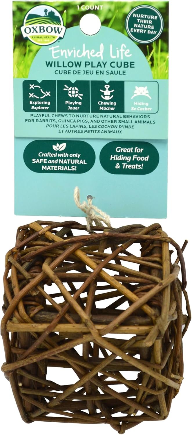 Oxbow Willow Play Cube, Rabbit & Guinea Pig Toy, Bunny Enrichment Chew Toy | Oxbow Enriched Life, Rabbit Chew Toys, Guinea Pig Enrichment, Guinea Pig Chew Toys, Rabbit Enrichment, Natural Materials