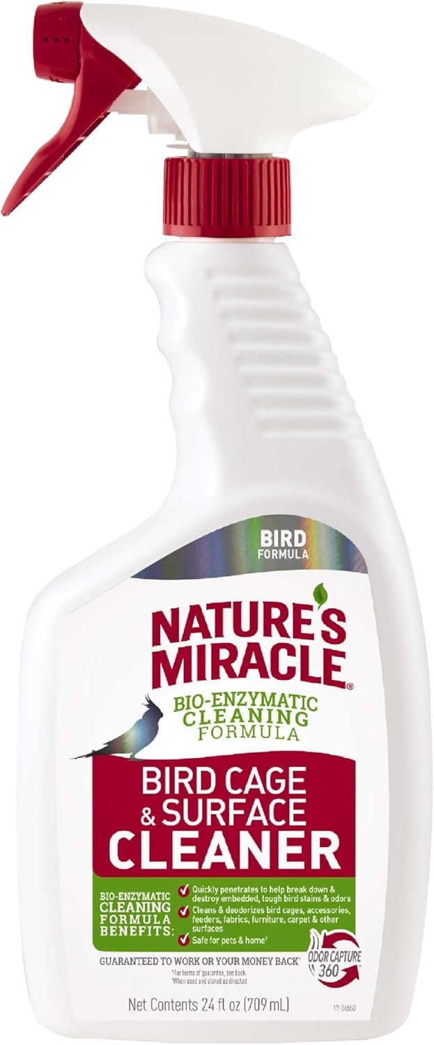 Nature’s Miracle Bird Cage & Surface Cleaner, 24 oz | Bio-Enzymatic Formula Helps Break Down Tough Stains & Odors, Cleans & Deodorizes Cages & Accessories, Safe For Pets and Home