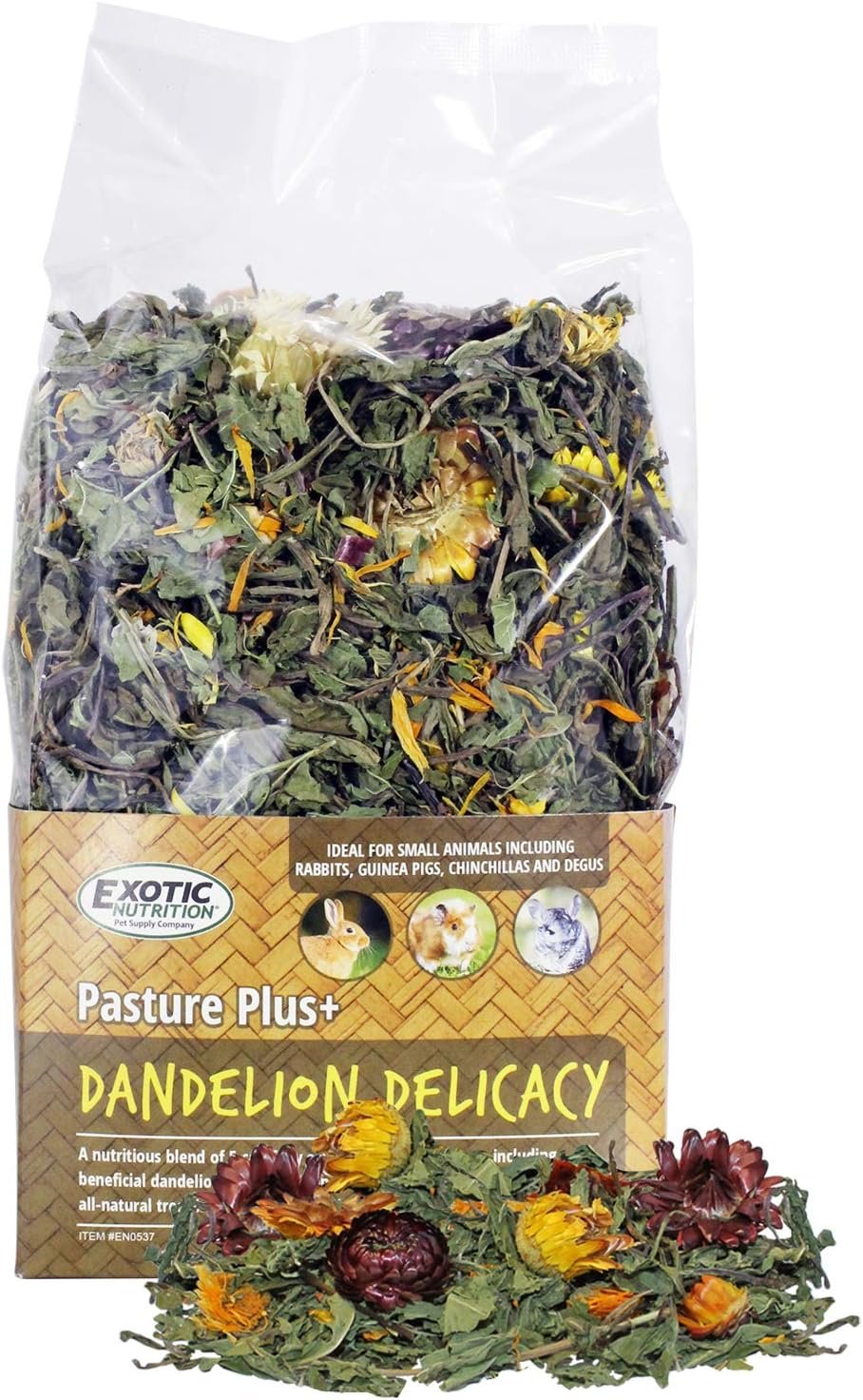 Exotic Nutrition Pasture Plus+ Dandelion Delicacy – Healthy Natural High-Fiber Dried Flower Treat – Guinea Pigs, Rabbits, Chinchillas, Prairie Dogs, Degus, Hamsters, Gerbils & Other Small Pets