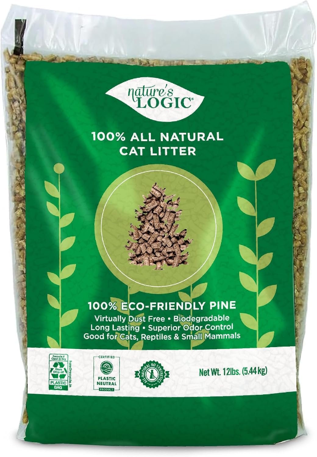 NATURE’S LOGIC Pine Pellet Cat Litter – 100% Natural – Unscented, 12 lb | 100% Natural Pine, Dust-free, Biodegradable, Safe for cats, kittens, reptiles & small pets, Highly absorbent, 12 lb bag