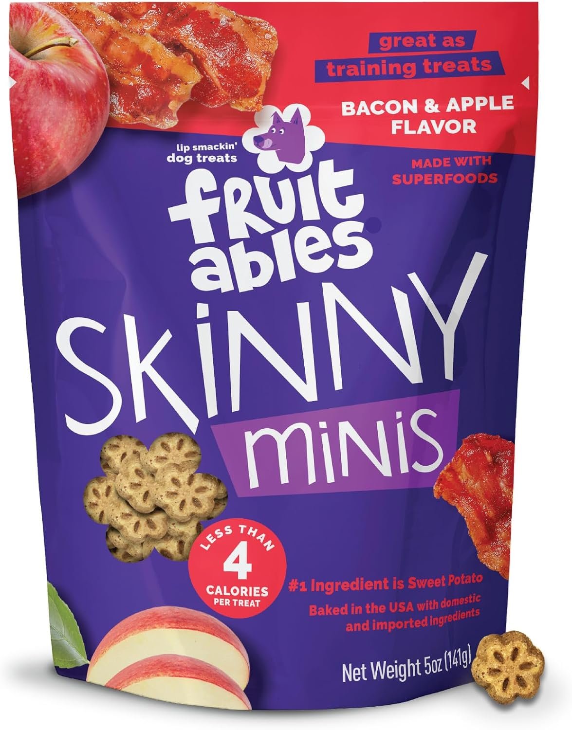 Fruitables Skinny Mini Dog Treats, Training Treats, Bacon & Apple, 5oz | Healthy Dog Treats, Crunchy Dog Biscuits, Healthy Puppy Treats, Limited Ingredient, Training Rewards, Made in USA