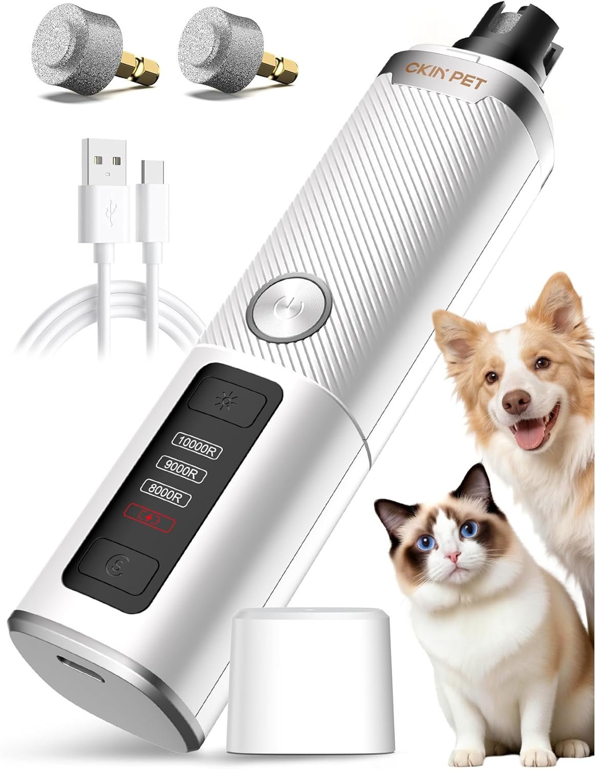 Dog Nail Grinder Whisper Quiet & Safe for Sensitive Dogs and Cats | Low Vibration Pet Nail Trimmers, 3-Speed, LED Lights, 8 Hours Runtime, Rechargeable Ergonomic Grooming for All Sizes & Breeds