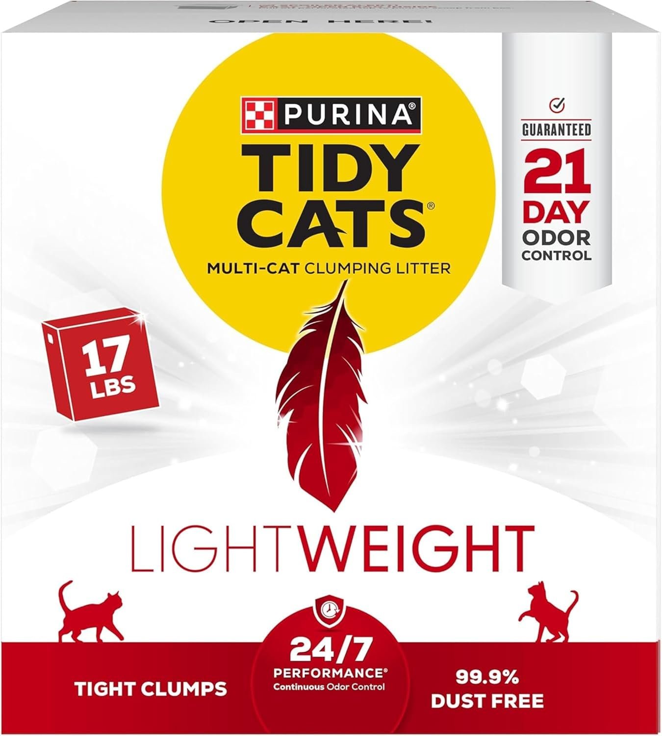 Purina Tidy Cats LightWeight Clumping Multi-Cat Litter, 17 lb Box | Easy to carry, 24/7 odor control, clean linen scented, 99.9% dust-free.