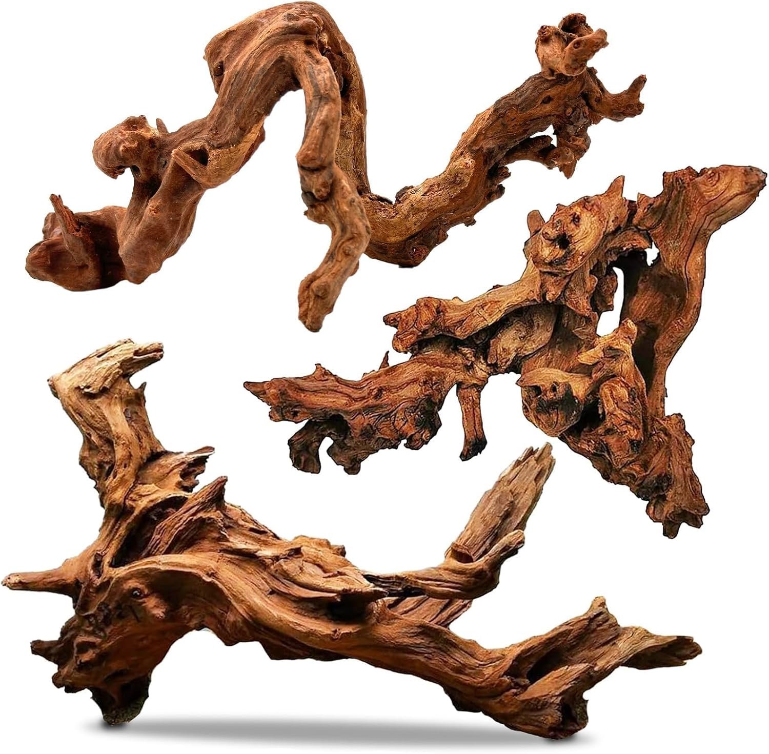 PINVNBY Natural Driftwood for Aquarium Decor Fish Tank Decorations Reptile Decor Driftwood Decor, 3 Pieces 7″-11″ Assorted Driftwood Branch