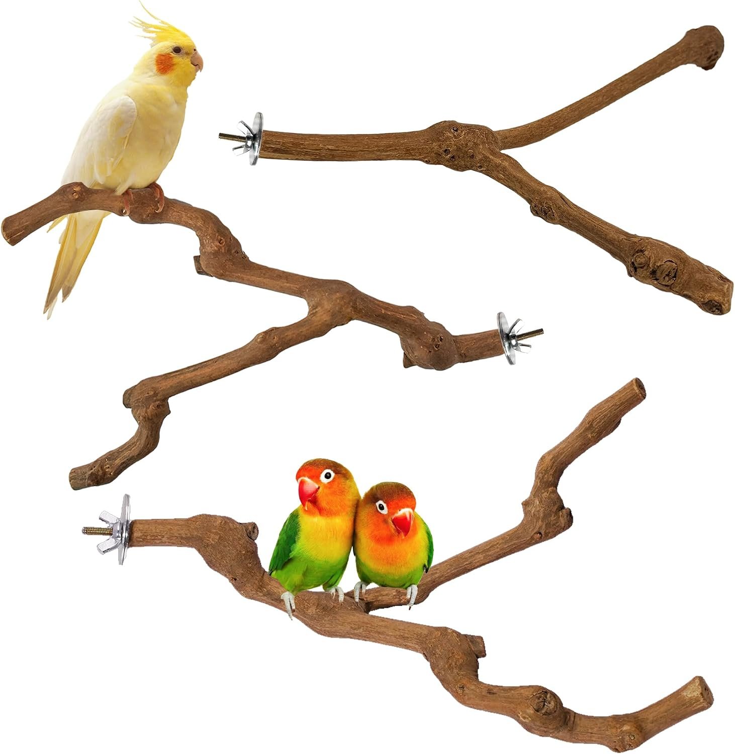3PCS Bird Perch Natural Grape Stick Chewable Bird Stand Paw Grinding Branches Toy Cage Accessories for Small Budgies Cockatiels Lovebirds