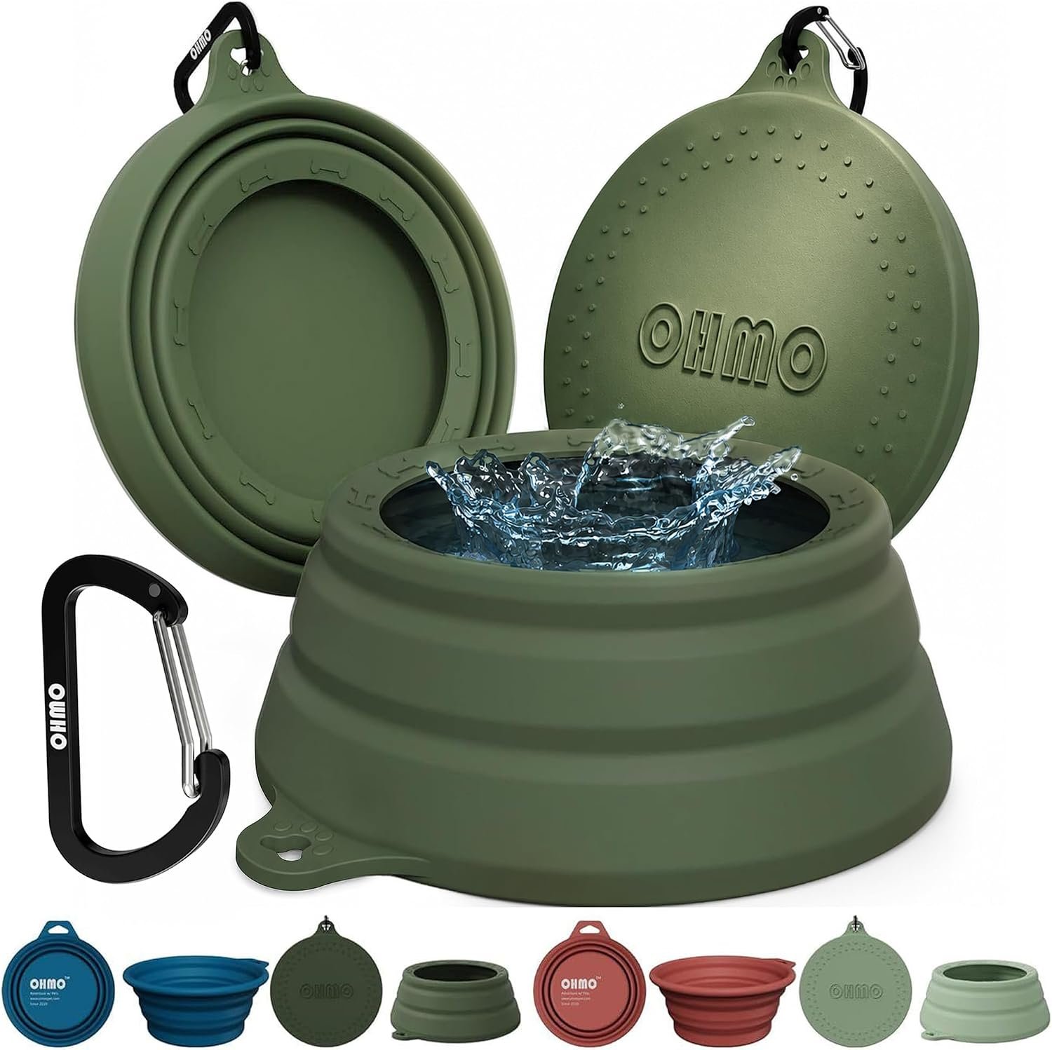 Spill Proof Collapsible Dog Bowl, 24oz Portable Dog Water Bowl | Low Center Gravity Stability, Tapered Splash Control, Foldable Cat Bowl, Dishwasher Safe, Dog Travel Essential, Camo Green