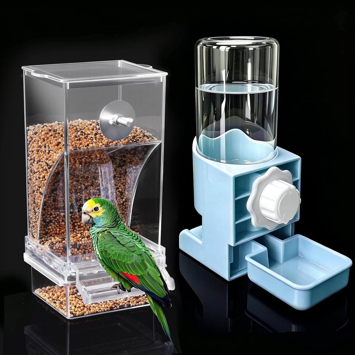 Lemtrflo No Mess Bird Cage Feeder, Automatic Bird Water Dispenser | Parakeet Cage Accessories