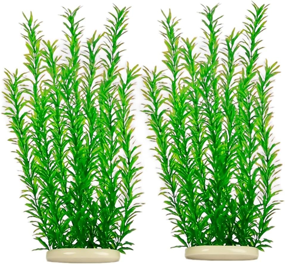 DSkoiph 2 pcs Aquarium Decor Plastic Plants Extra Large 21 Inches Artificial Fish Tank Plants Tall Fish Tank Decorations Artificial Green Water Plants (Green)