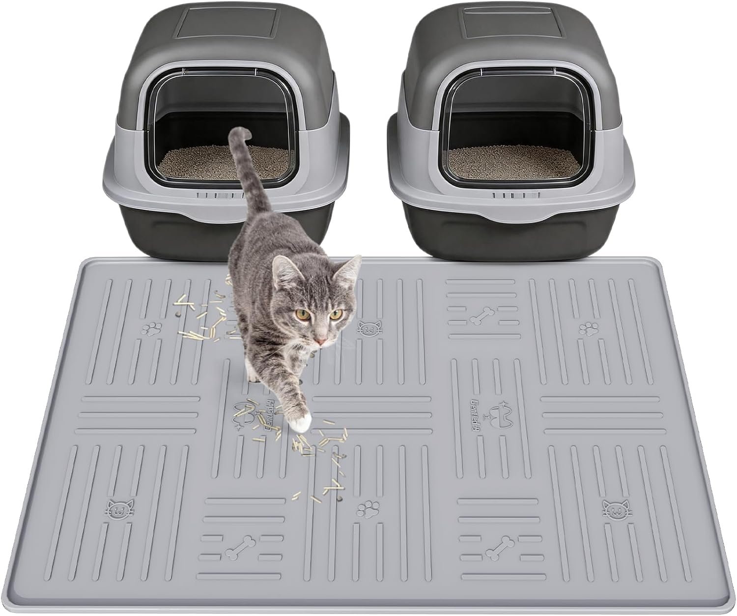 Silicone Cat Litter Mat, 34″ X 25″ Litter Box Mat, Dark Grey | SiliconeLitter Trapping Mat, Soft and Waterproof