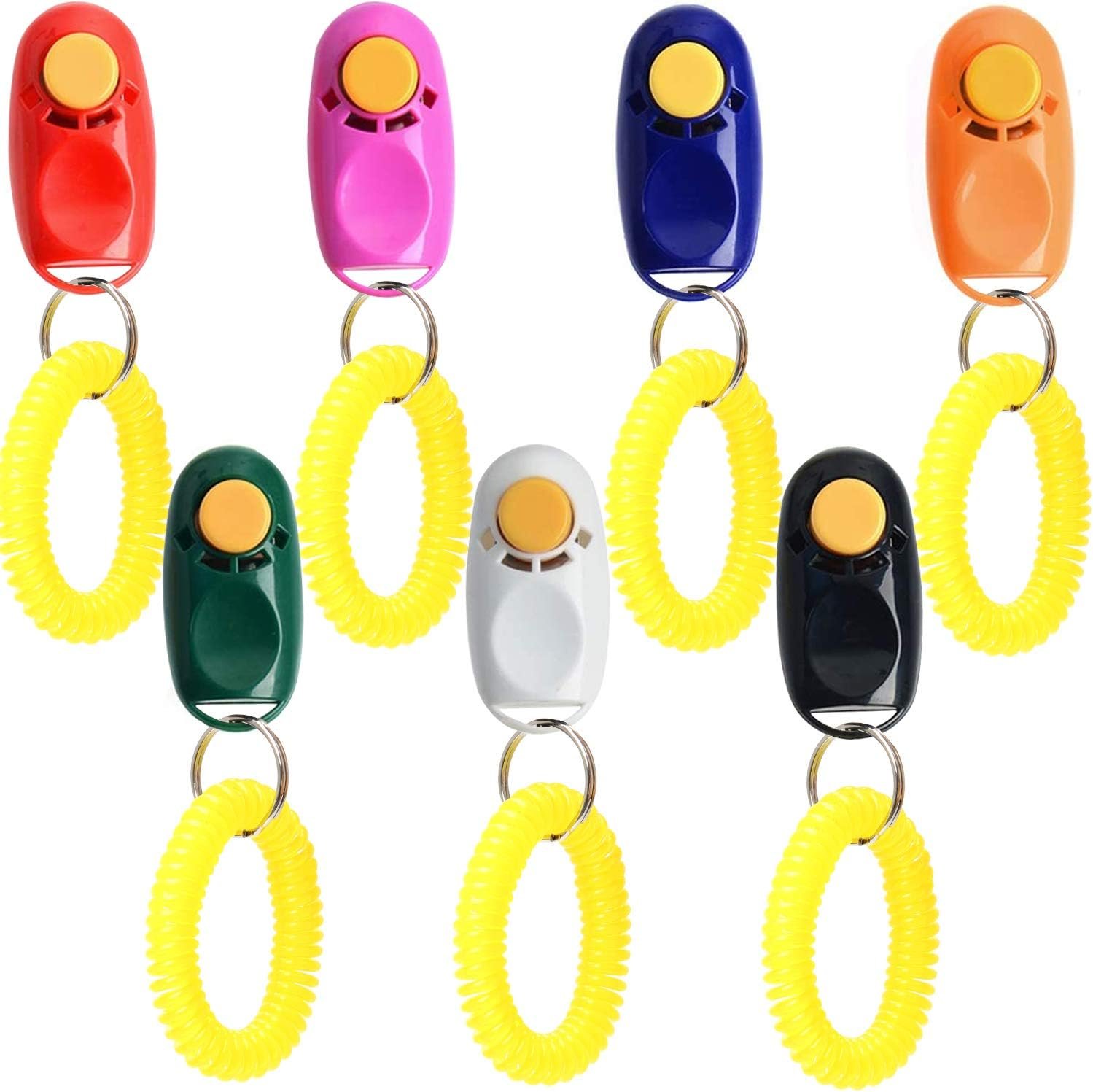 Coolrunner 7pcs 7 Color Universal Animal Pet Dog Training Clicker | with Wrist Bands Strap, Assorted Color Dog Clickers for Pet Dog Training & Obedience Aid