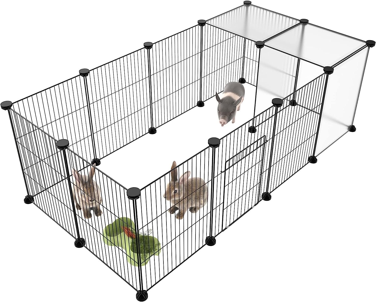 Pet Playpen, Small Animal Cage DIY Wire Fence with Door 15 Panels, Black | Portable Yard Fence for Indoor or Outdoor, for Small Animal, Puppies, Kitties, Bunny, Guinea Pigs, Turtle