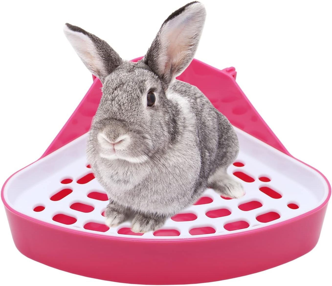 Litewoo Rabbit Litter Box Toilet Bunny Corner Potty for Guinea Pigs, Pink | Sturdy plastic, 9.45″x7.09″x4.33″ pan, scalloped splash guard, mesh drop-through design, easy rinse-clean, for small animal