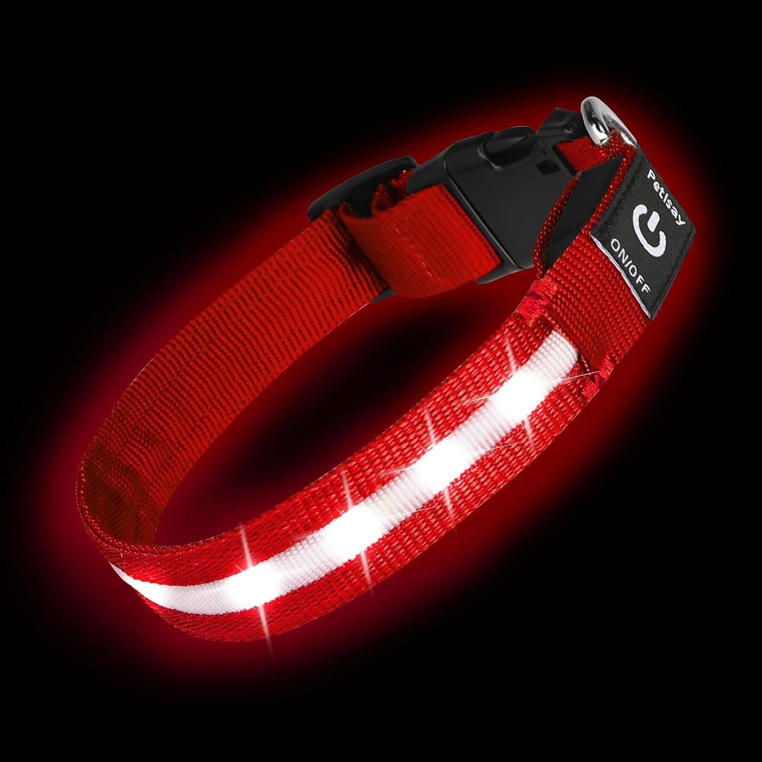 Super Bright LED Dog Collar, Waterproof Light up Collars(Red, Medium) | Lighted Dog Collar with Adjustable Fit, Soft Nylon Comfort, USB-C Rechargeable, Glow in the Dark Visibility for Night Walks