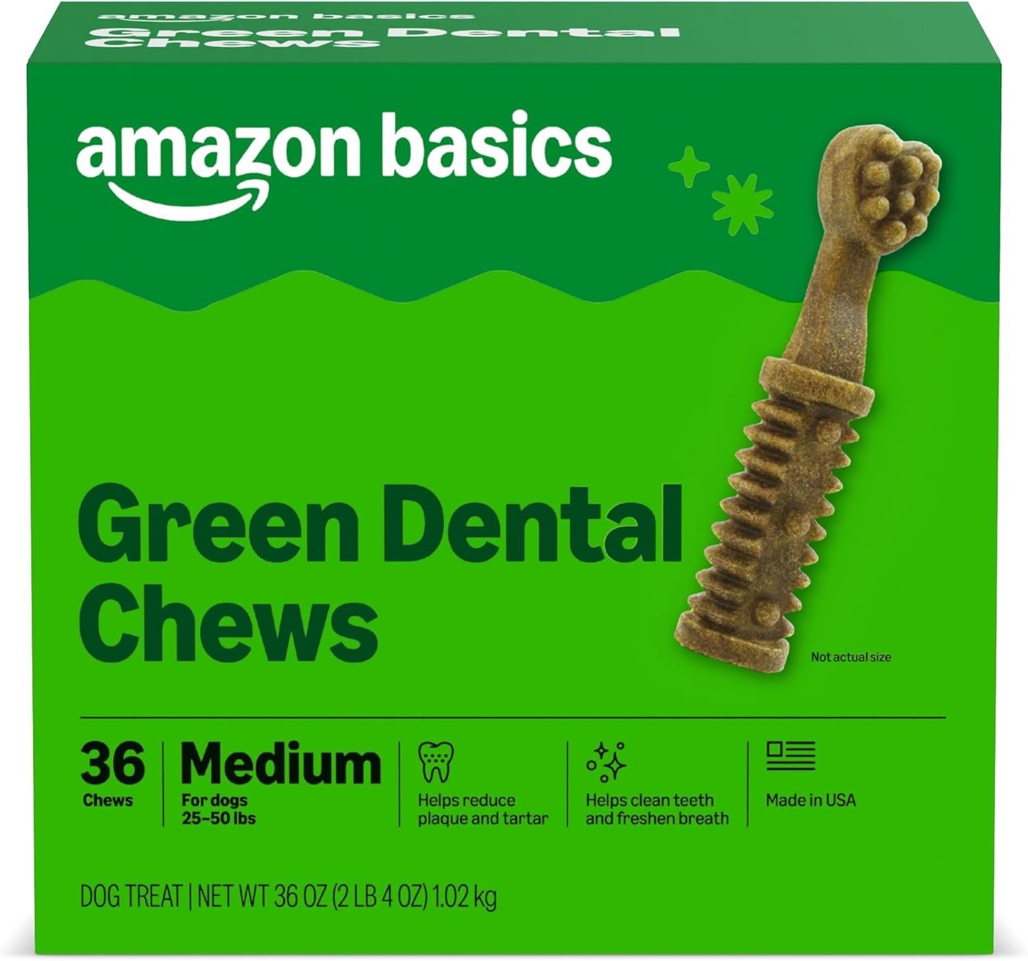 Amazon Basics Dental Dog Treats to Help Clean Teeth & Freshen Breath for Medium Dogs, Unflavored, Per Pack: 36 Count, 2.25 pounds (Previously Wag)