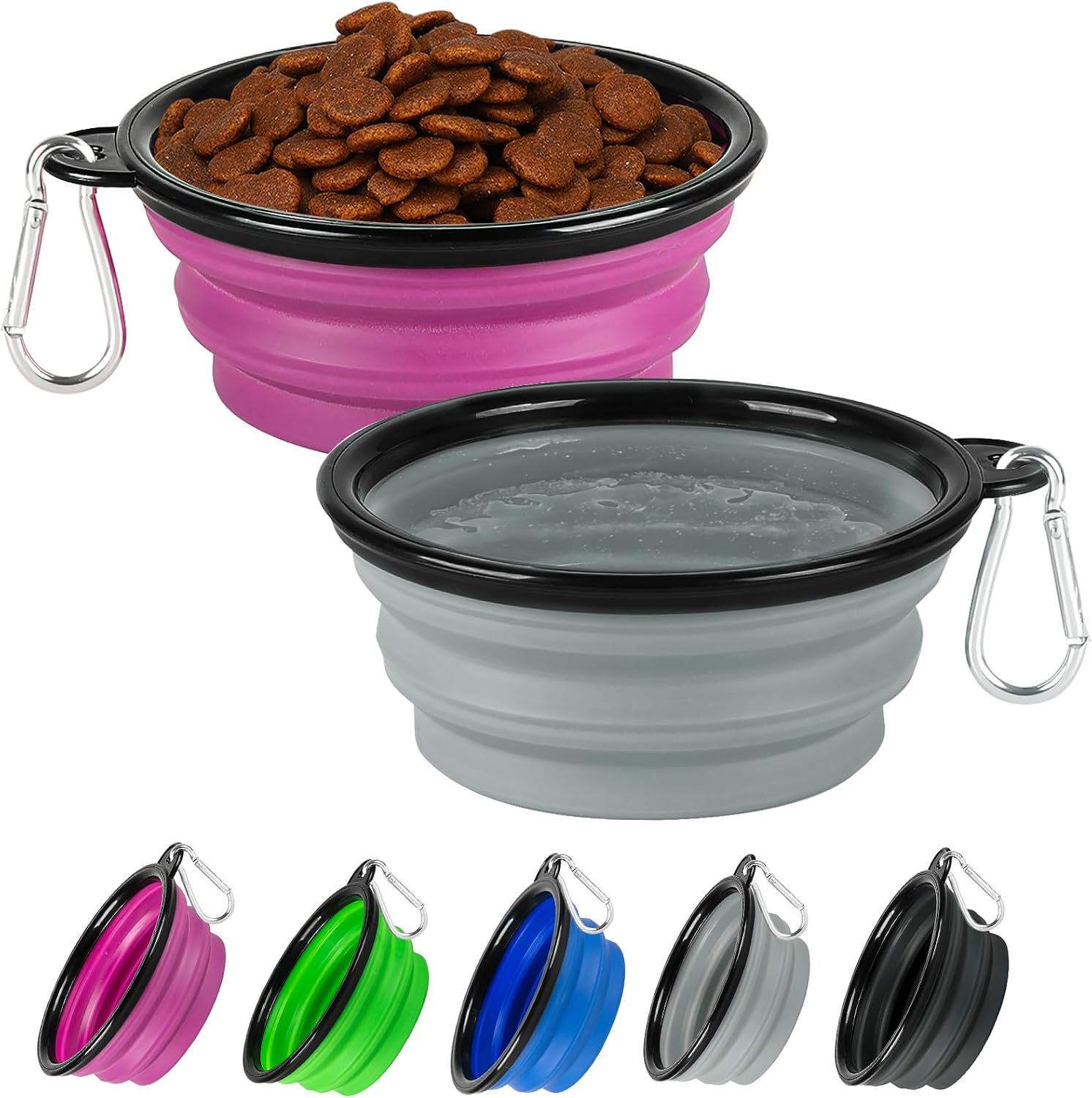 Collapsible Dog Bowl for Travel,2-Pack 12oz Pet Portable Water Food Bowls | Silicone Pet Foldable Bowl with 2 Carabiner Clips, Travel Water Bowl, Food Dishes Bowl, for Camping, Hiking, Walking