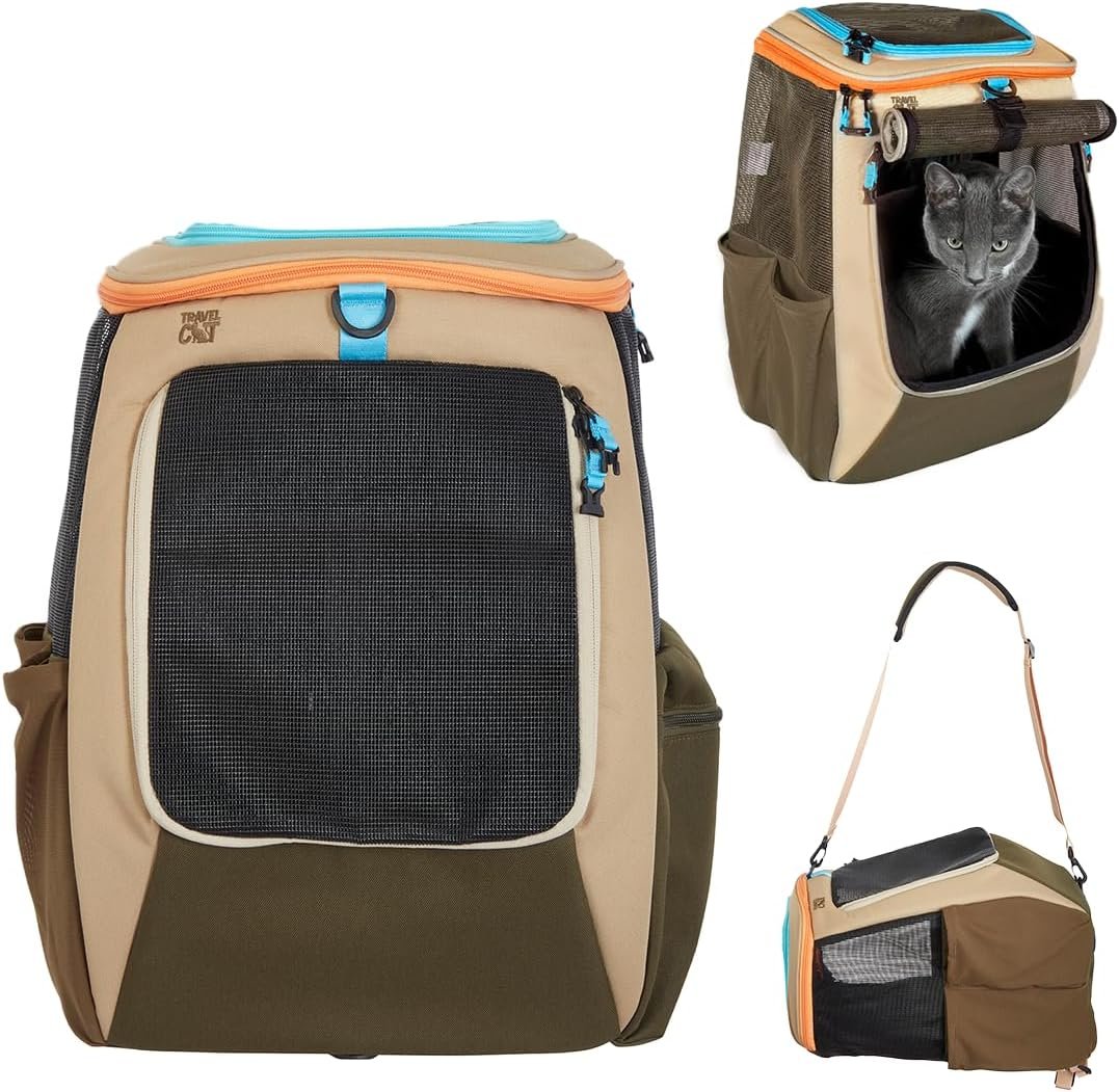 Travel Cat Backpack Carrier – The Navigator Convertible Pet Carrier Backpack – Cat Carrier Backpack with Fully Ventilated Mesh (Earth)