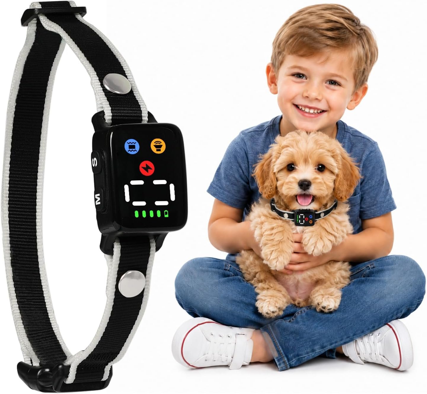 Bark Collar with Dual Sensor – IPX6 Waterproof Rechargeable Dog Training Collar, 4 Humane Modes & 7 Sensitivity Levels, No False Triggers Anti Barking Collar for Small Medium Large Dogs