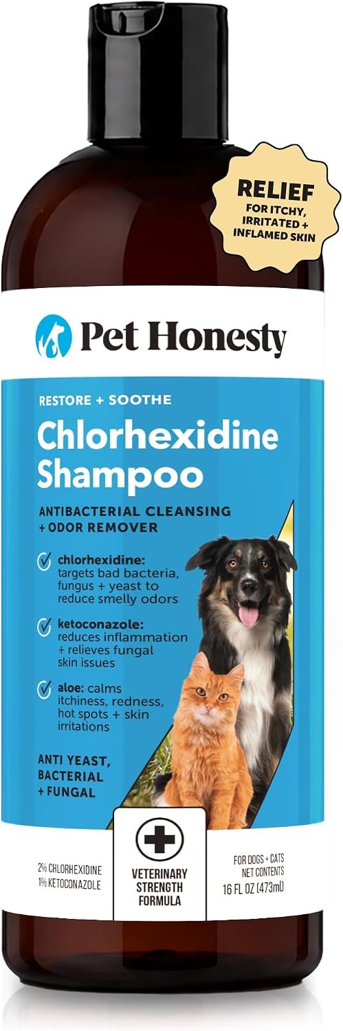 Pet Honesty Chlorhexidine Cat & Dog Seasonal Itch Relief Shampoo, for Allergies, Itching, Skin and Coat Supplement, Helps Shedding, Hot Spots, Deodorizing Dog Shampoo & Grooming Supplies,16oz